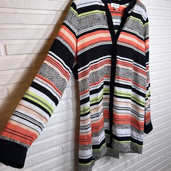 Calvin Klein Multicolored Striped Mature Long Sleeve Top, Women’s Size XL - Picture 2 of 6
